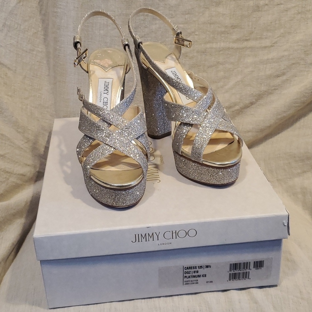 Jimmy Choo Caress 125 Platinum Ice SZ 8.5